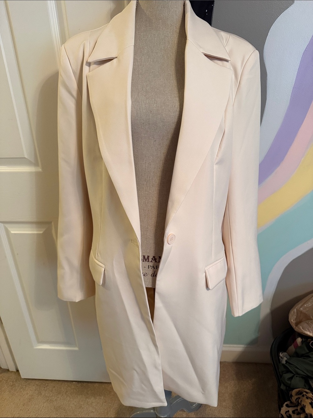 Women’s Long Blazer Coat in Light Cream